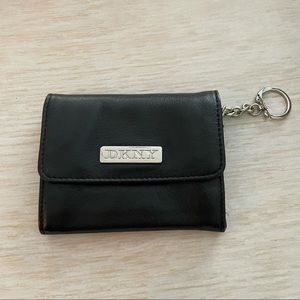 DKNY black leather coin purse key ring wallet